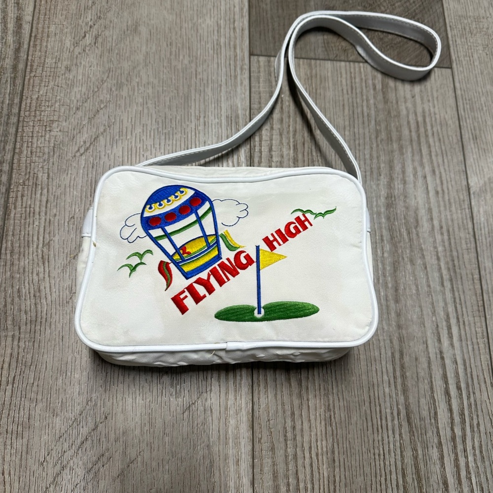 Vintage BJ Designs bag purse hot air balloon white golf bag tee 18th hole